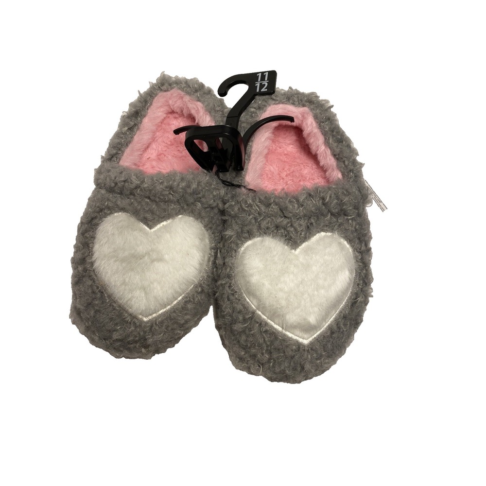 NEW wonder nation toddler girls heart slippers size 11 - 12 pink‎ white grey